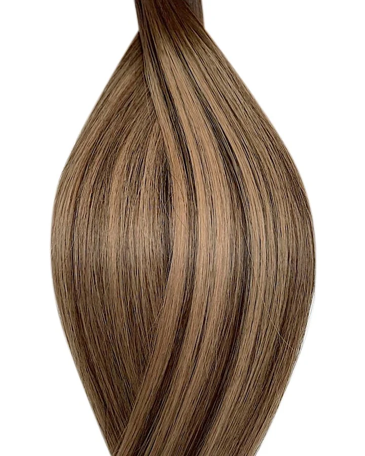 #T2P2/14 Balayage mit dunklen Haaransatz Dunkelbraun-Dunkelblond invisible Tape Extensions