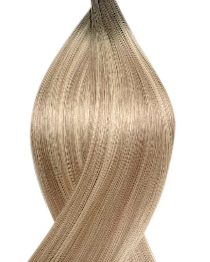 #T7P18/22 Balayage Blond mit dunklen Haaransatz Genius Weft Echthaar