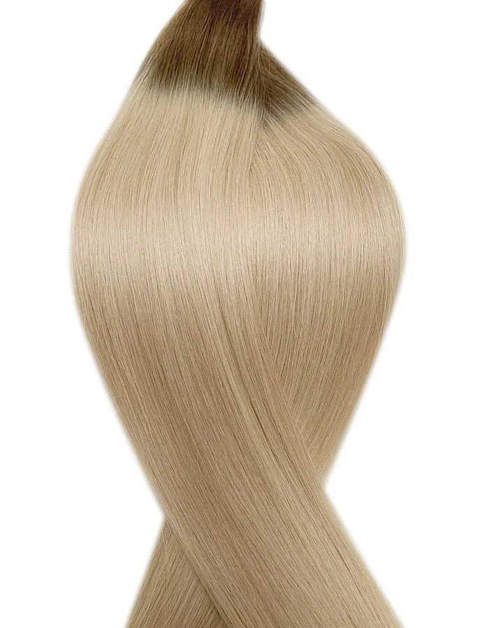 #T7/60B Root Ombre Aschbraun ins Weißblond Genius Weft Echthaar