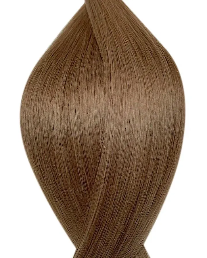 #8 Hellbraun Flat Weft-Echthaar Flach Tressen-Weave
