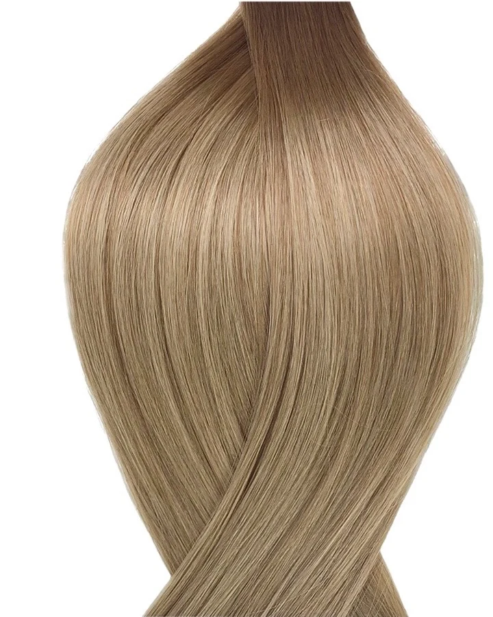 #T8M8/60B Balayage mit Dunklen Haaransatz Hellbraun-Weißblond Bonding Extensions Echthaar