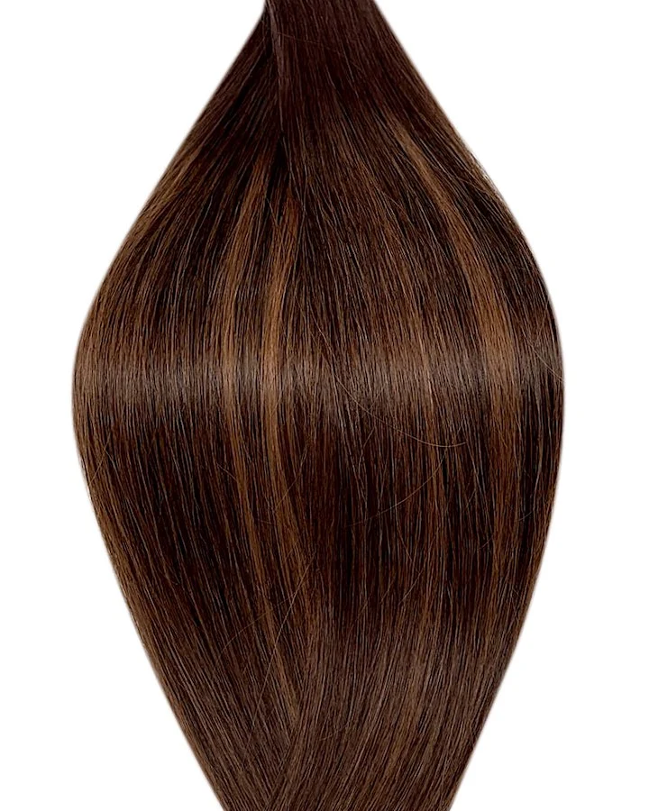 #T2P2/6 Balayage mit dunklen Haaransatz Dunkelbraun-Helles Kastanienbraun Nanoring Echthaar Extensions