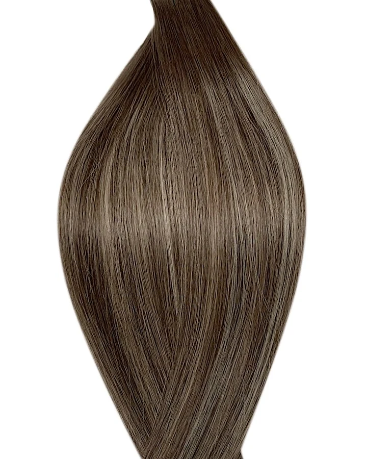 #T7P7/16 Balayage mit dunklen Haaransatz Aschbraun mit Aschblond Echthaar Tressen-Weft-Weave