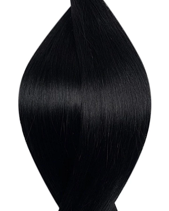 #1 Pechschwarz-Tiefschwarz Flat Weft-Echthaar Flach Tressen-Weave