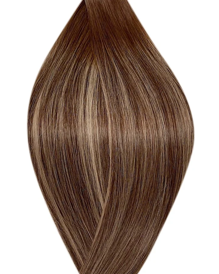 #T4P4/22 Balayage mit dunklen Haaransatz Braun mit Hell Aschblond Echthaar Tressen-Weft-Weave