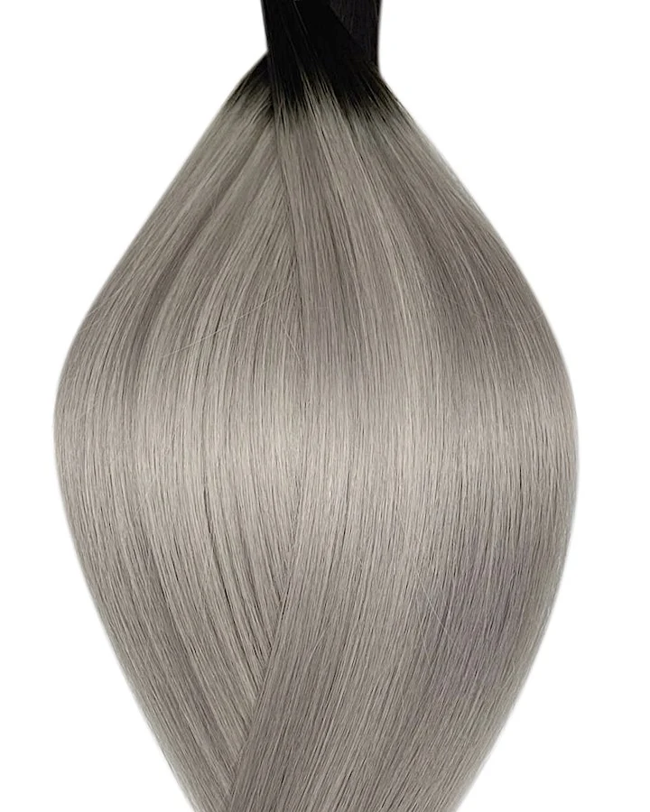 #T1B/66 Root Ombre Natürliches Schwarz ins Grau Keratin Bonding Extensions Echthaar