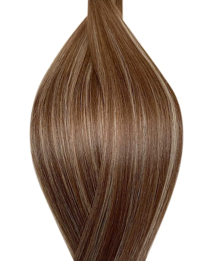 #T4P4/60B Balayage mit dunklen Haaransatz Braun-weißblond Bonding Extensions Echthaar