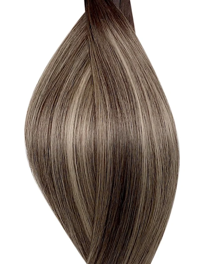 #T2P2/60B Balayage mit dunklen Haaransatz Dunkelbraun-Weißblond Bonding Extensions Echthaar
