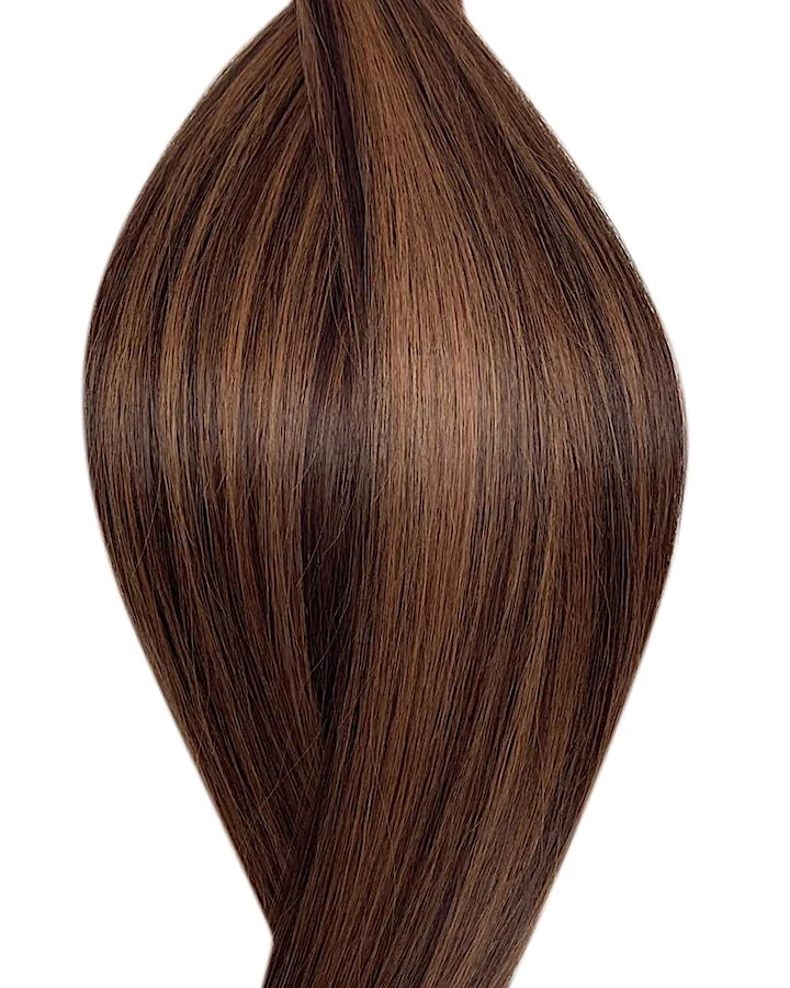 #P2/6 Balayage Dunkelbraun-Hell Kastanienbraun Seamless Clip in Extensions Echthaar