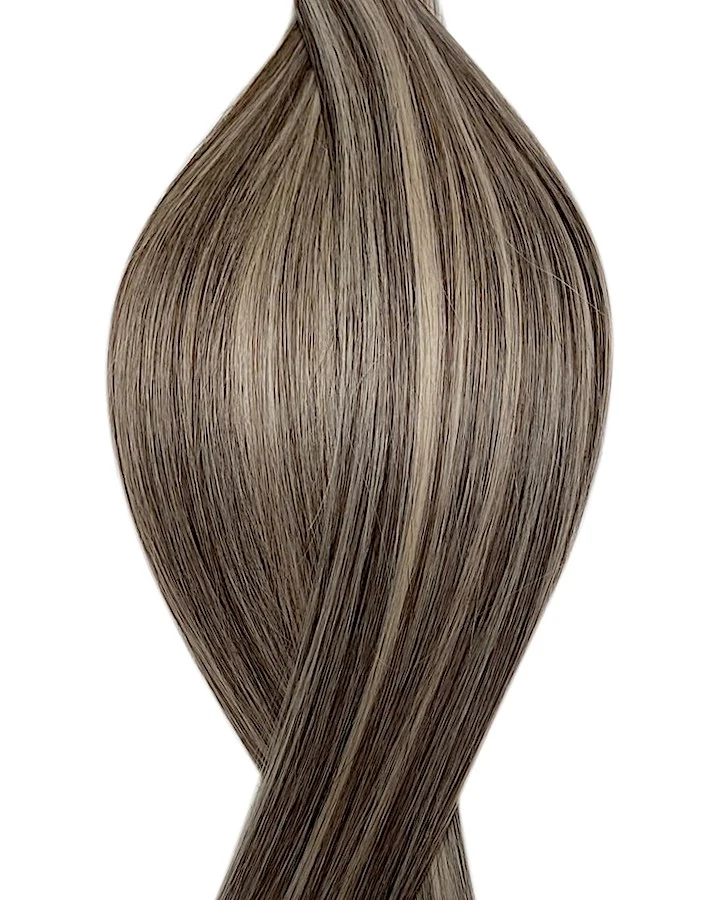 # P2/60B Balayage Dunkelbraun-Weissblond Nanoring Echthaar Extensions