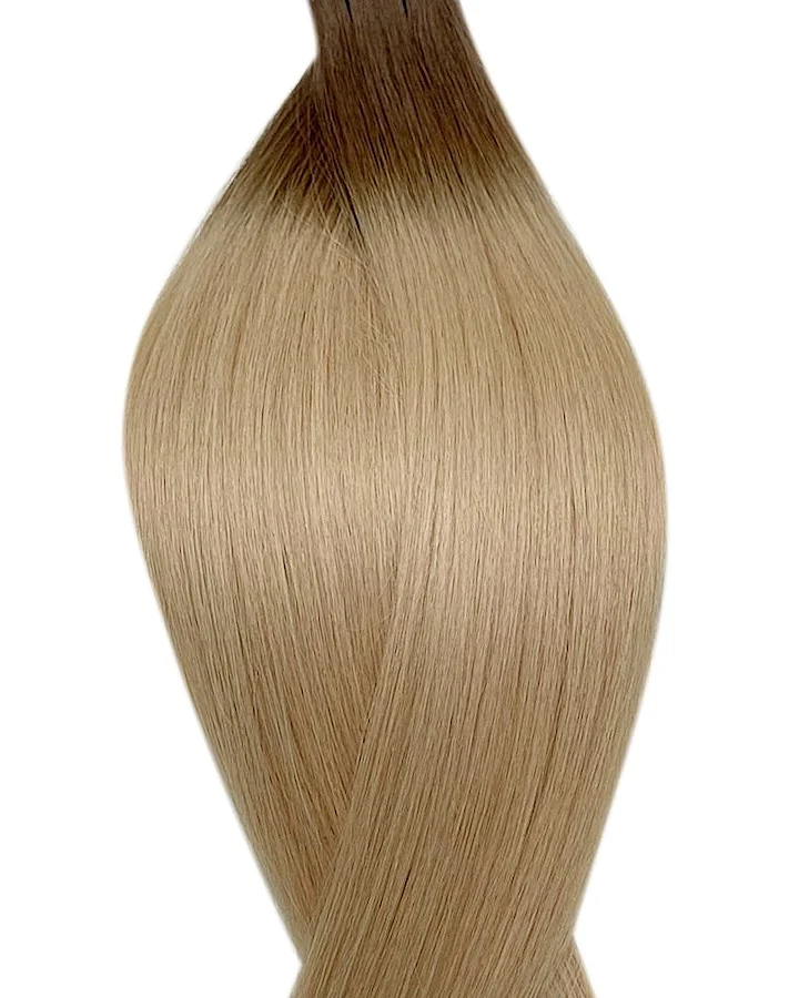 #T7/16 Root Ombre Aschbraun ins Aschblond Keratin Bonding Extensions Echthaar