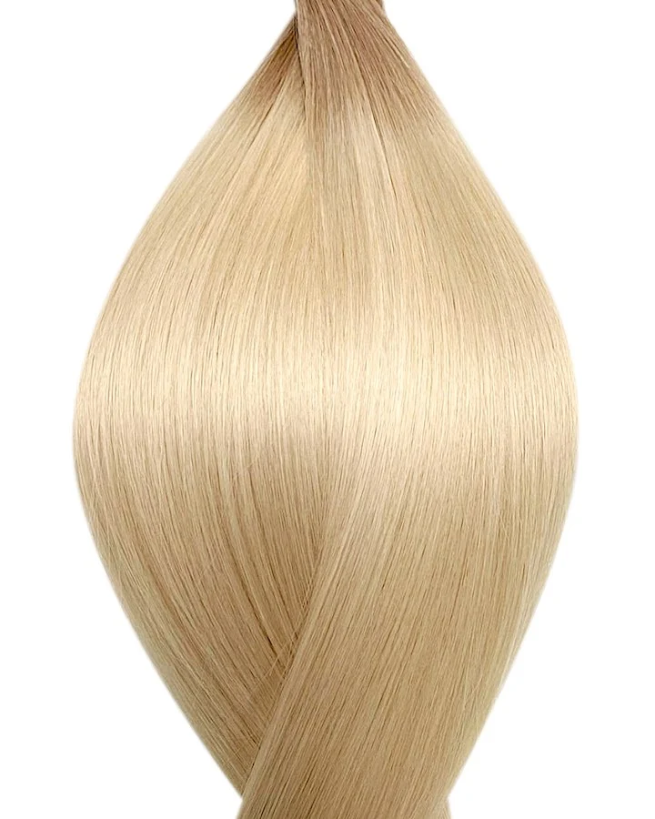 #T18/60 Root Ombre Dunkel Aschblond ins Platinblond Nanoring Echthaar Extensions