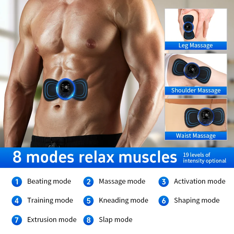 Mini Massage Patch Cervical Massager Shoulder And Neck Massager EMS Portable Pulse Smart Massage Patch 8 Modes 19 Gears