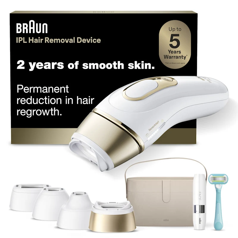 Braun Smart IPL Silk·Expert Pro 5: At Home Alternative to Laser Hair Removal with 4 Caps Facial Hair Trimmer and Vanity Case IPL5442