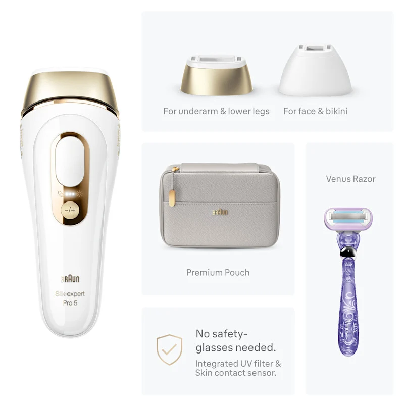 Braun Silk·expert Pro 5 IPL: Alternative to Laser Hair Removal with 2 Caps and Leather Pouch PL5157