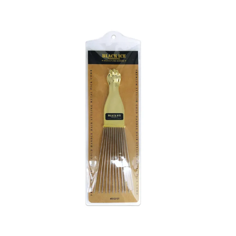 Black Ice Premium Stylish Long Trapezoid Metal Pick Comb