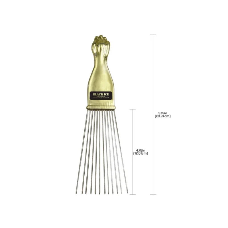 Black Ice Premium Stylish Long Trapezoid Metal Pick Comb