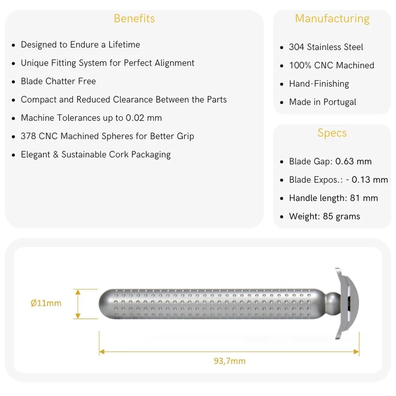 Masamune DE razor, Open Comb, Stainless steel - Matte