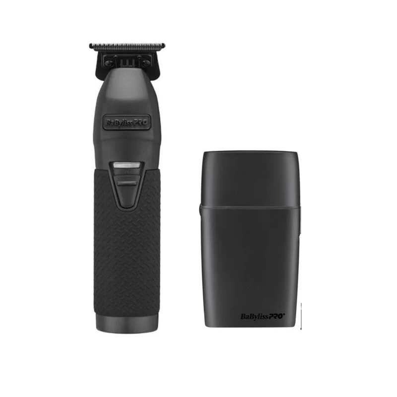 BaBylissPro Matte Black All Metal Lithium FX+ Trimmer + Double Foil Shaver Prepack Set