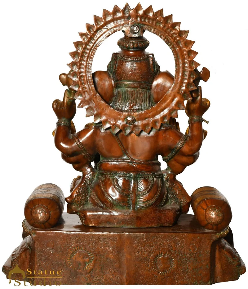 Brass Large Antique Seated Ganesha Idol Ganpati Statue Home Office Décor 3 Feet