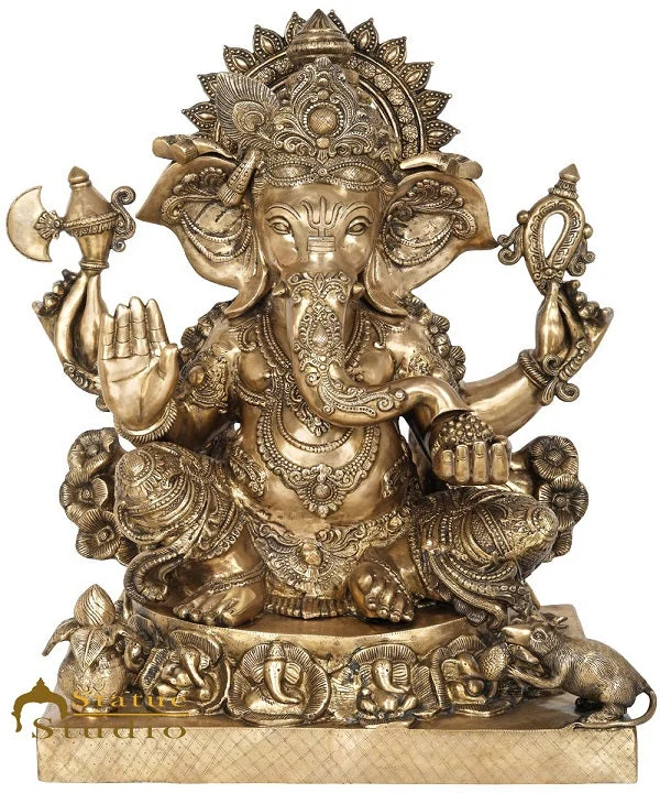 Brass Large Ganesha Statue Finest Carved For Home Decor 2.5 Feet
