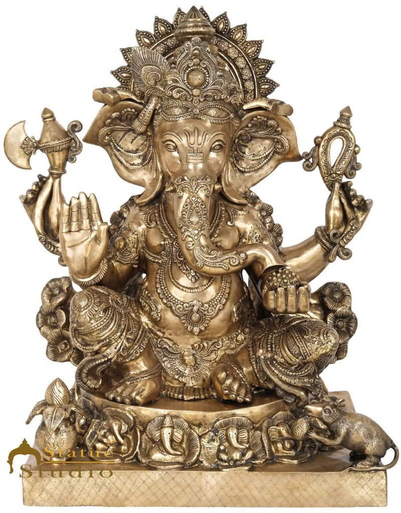 Brass Large Ganesha Statue Finest Carved For Home Decor 2.5 Feet