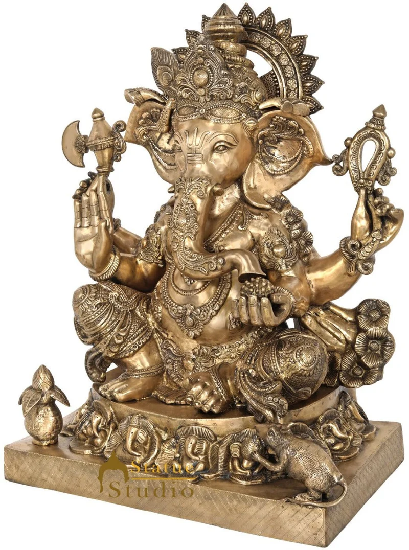 Brass Large Ganesha Statue Finest Carved For Home Decor 2.5 Feet