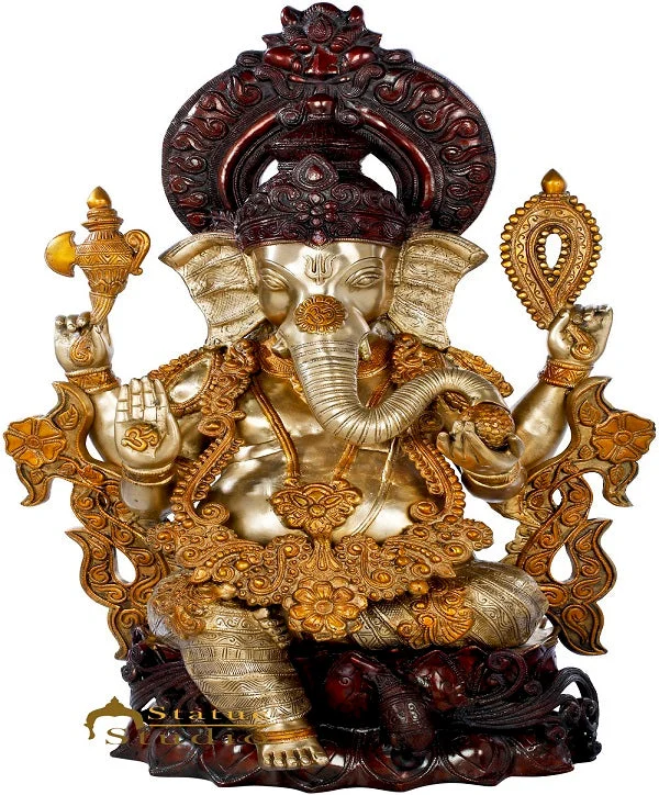 Brass Large Ganesha Statue Home Office Décor Ganpati Kamalasana Idol 2.5 Feet