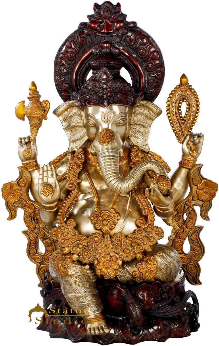 Brass Large Ganesha Statue Home Office Décor Ganpati Kamalasana Idol 2.5 Feet