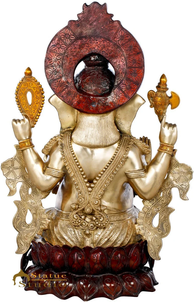 Brass Large Ganesha Statue Home Office Décor Ganpati Kamalasana Idol 2.5 Feet