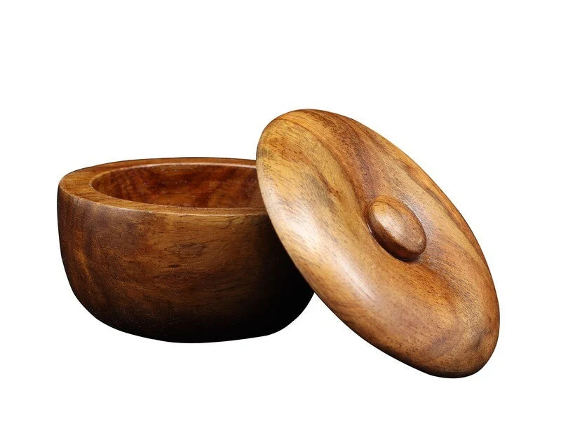 Dark Oak Wood Bowl with Lid - No Logo