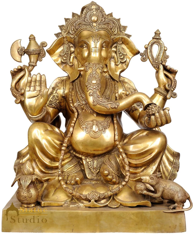Brass Large Size Ganesha Statue Ganpati Idol Home Office Garden Décor 2.5 Feet