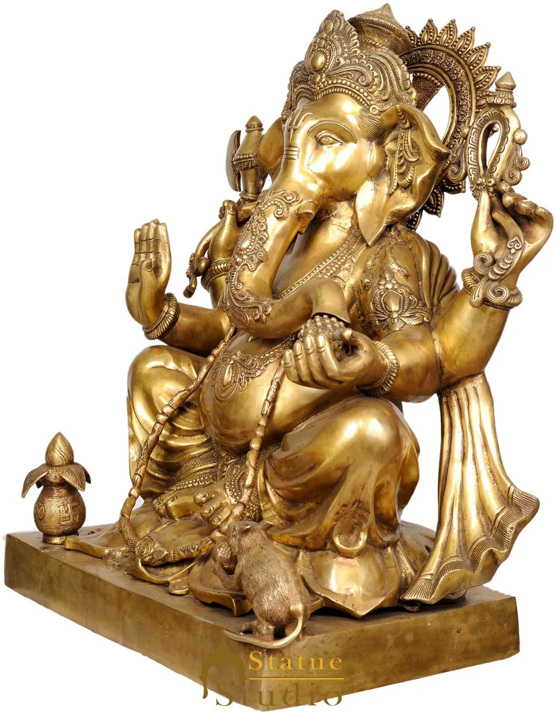 Brass Large Size Ganesha Statue Ganpati Idol Home Office Garden Décor 2.5 Feet