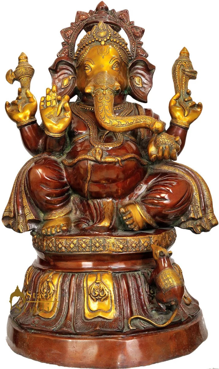 Brass Large Size Sitting Ganesha Idol Ganpati Statue Home Office Décor 3 Feet