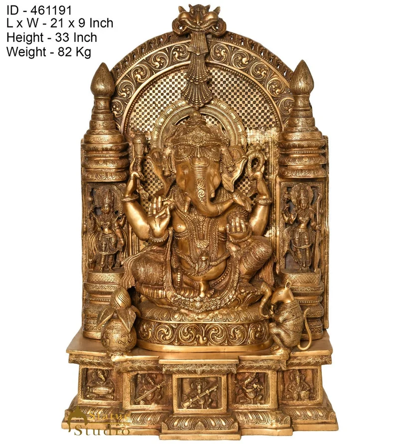 Brass large Size Temple Ganesha Idol Décor Lucky Gift Ganpati Statue 33"