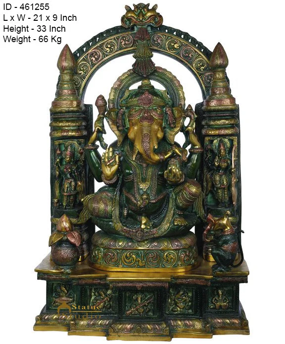 Brass large Size Temple Ganesha Statue Décor Lucky Gift Ganpati Idol 33"