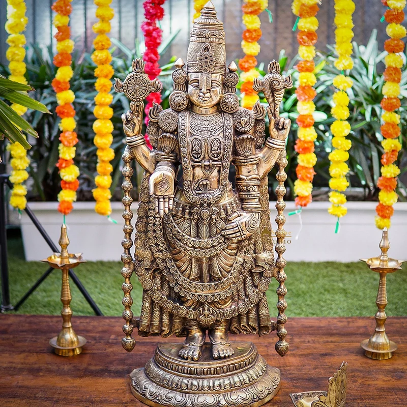 Brass Large Tirupati Balaji Statue Religious Idol 3 Feet For Decor