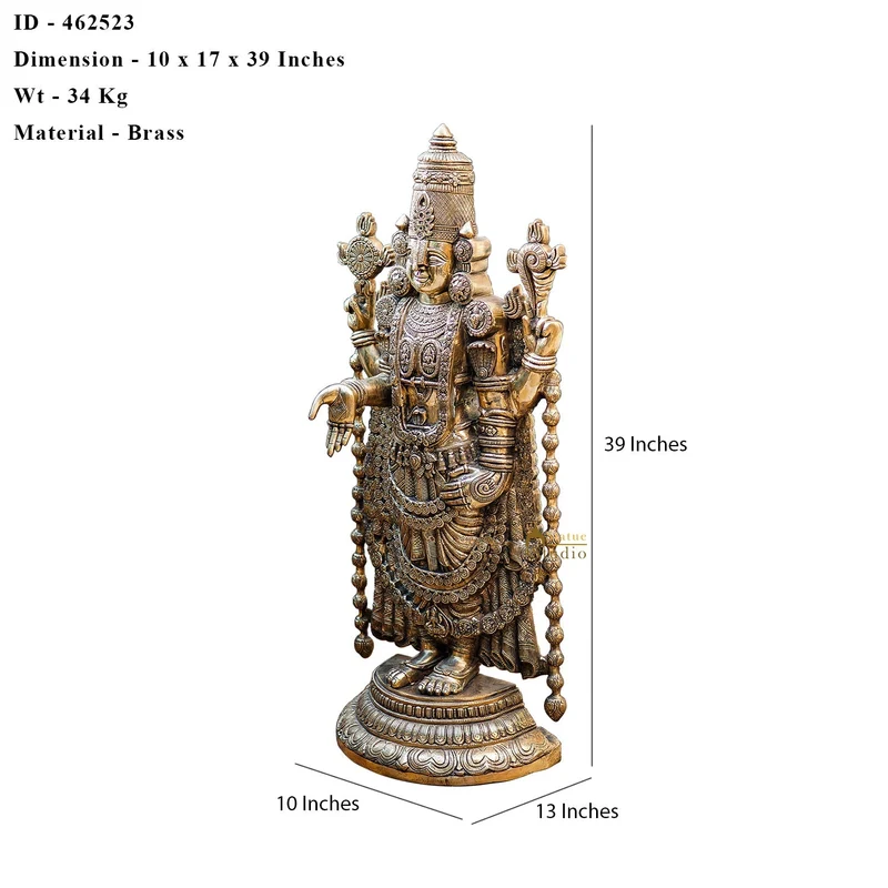 Brass Large Tirupati Balaji Statue Religious Idol 3 Feet For Decor