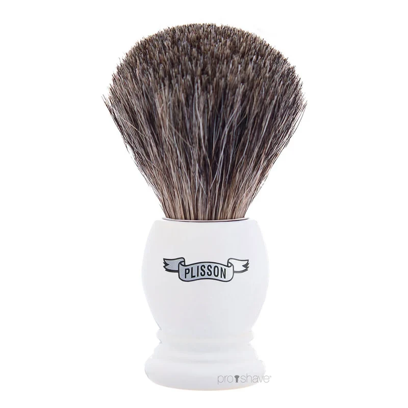 Starter set with Russian Grey Badger Shaving Brush, Holder and Porcelain Bowl with Shaving Soap, White