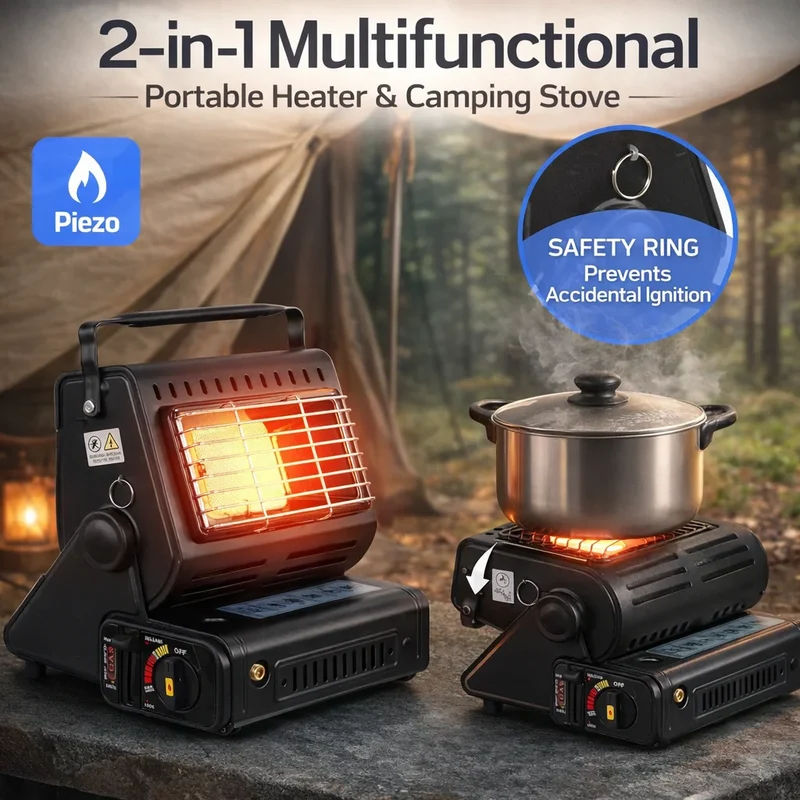 Gasheizung 2in1 Camping Heizung 1,3kW Heizstrahler Keramik Piezo Zelt Outdoor
