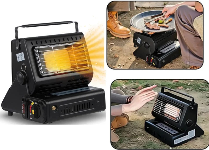 Gasheizung 2in1 Camping Heizung 1,3kW Heizstrahler Keramik Piezo Zelt Outdoor