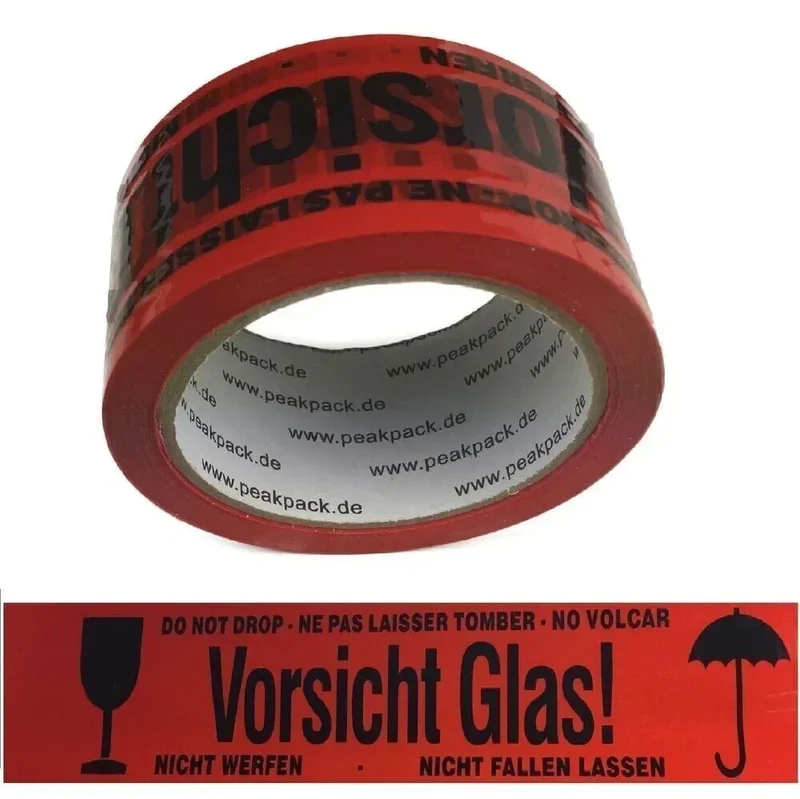 Vorsicht Glas Klebeband 48mm x 66m Warnband Paketband PP Rot Versand Packband