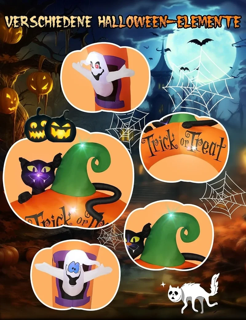 Halloween Torbogen Aufblasbar mit LEDs 305cm Deko Outdoor Schwarze Katze