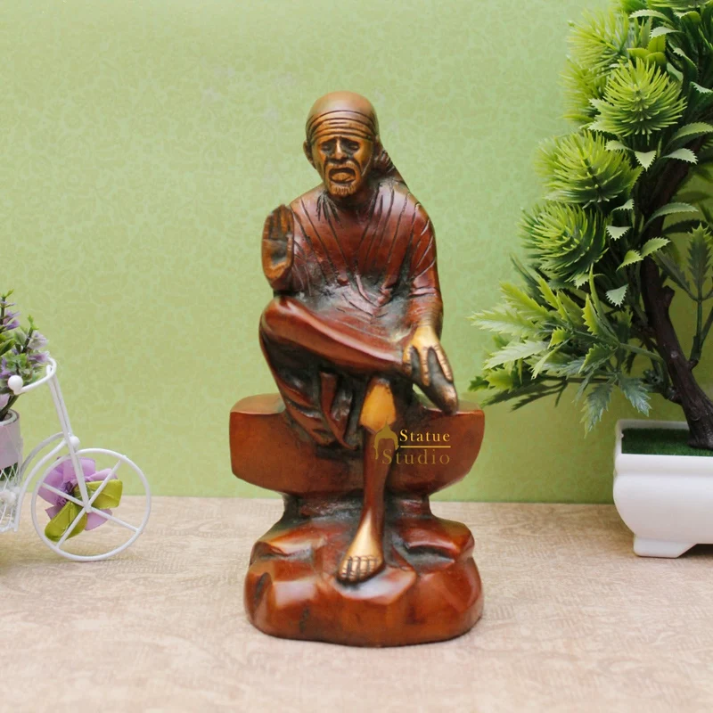 Brass Lord Sai Baba Idol For Pooja Temple Religious Home Décor Gift Statue 7"