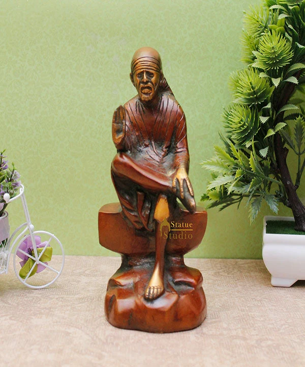 Brass Lord Sai Baba Idol For Pooja Temple Religious Home Décor Gift Statue 7"