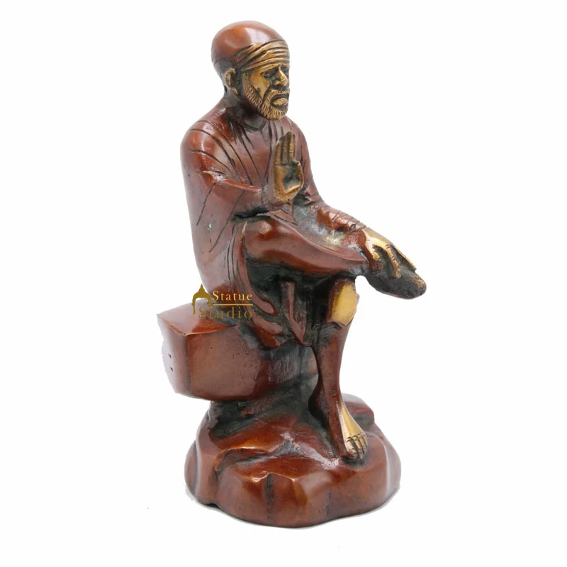 Brass Lord Sai Baba Idol For Pooja Temple Religious Home Décor Gift Statue 7"
