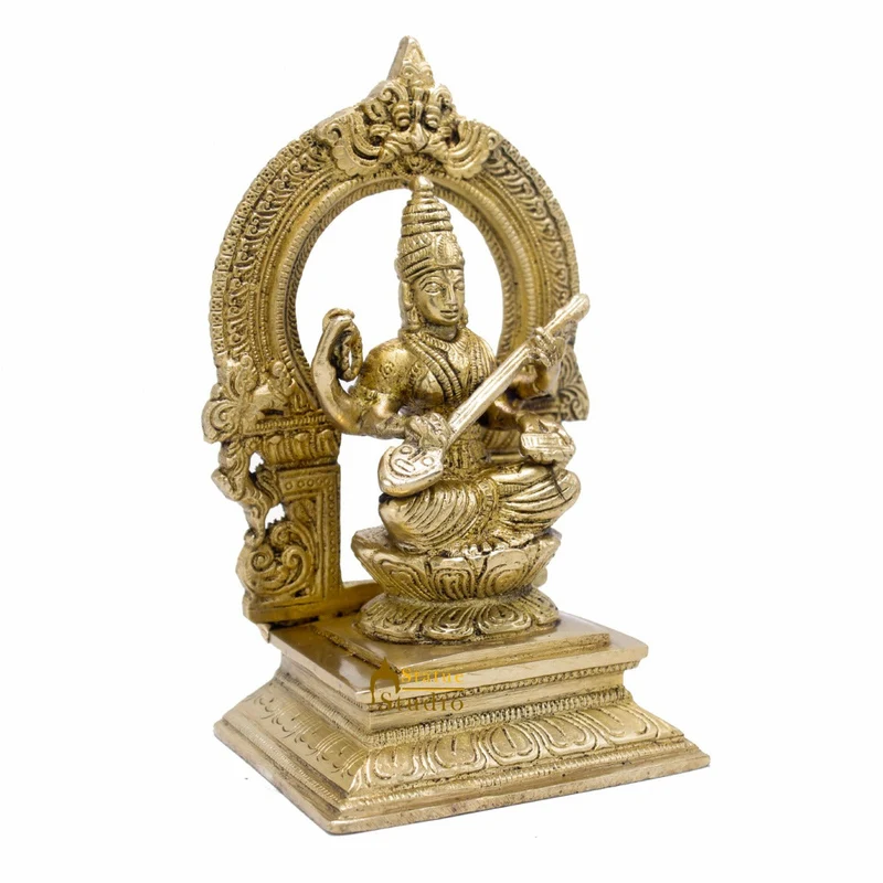Brass Saraswati Idols For Home Office Religious Décor Statue Lucky Gift 7"