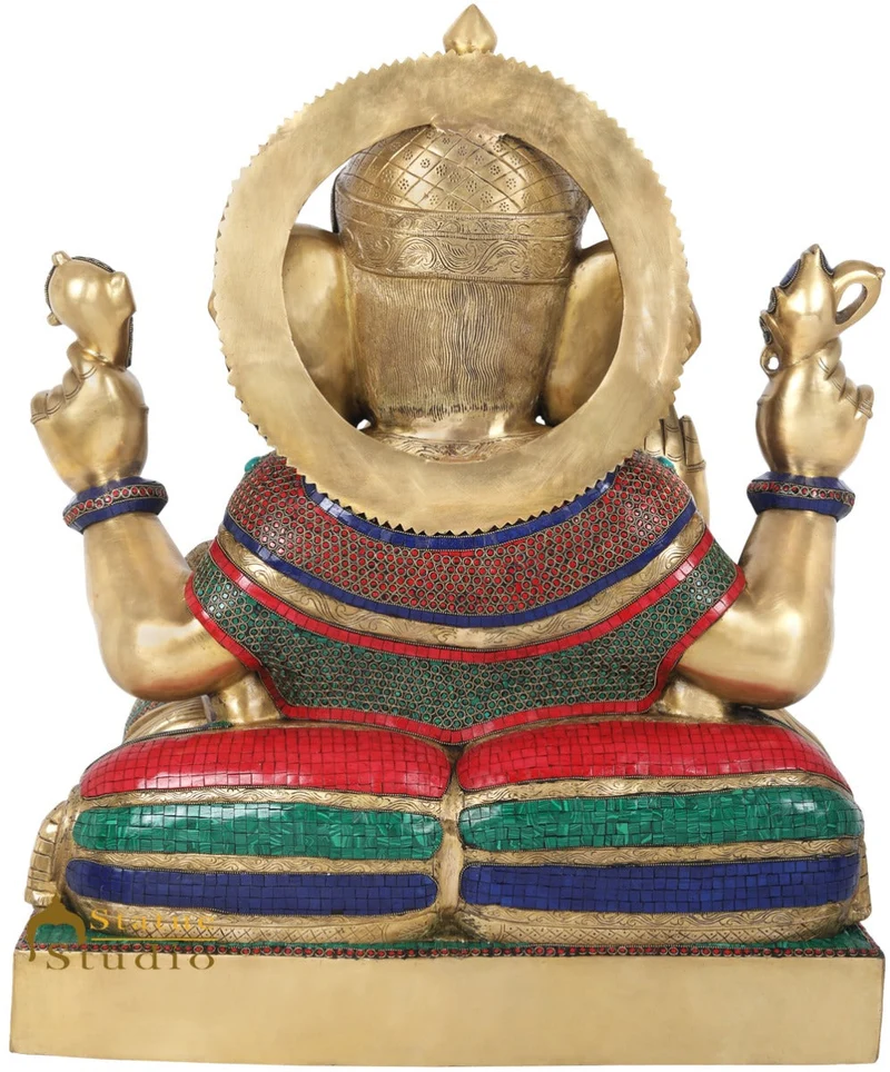 Brass Sitting Ganesha Idol Ganpati Statue Home Office Garden Temple Décor 2.5 Feet