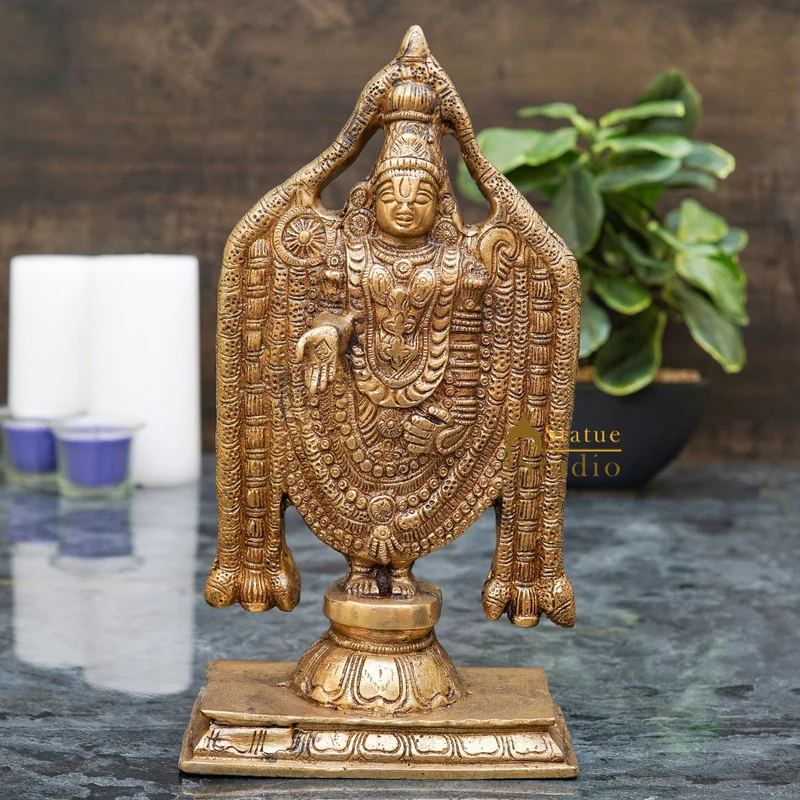Brass Tirupathi Balaji Venkateshvara Idol Home Pooja Temple Décor Statue 10"
