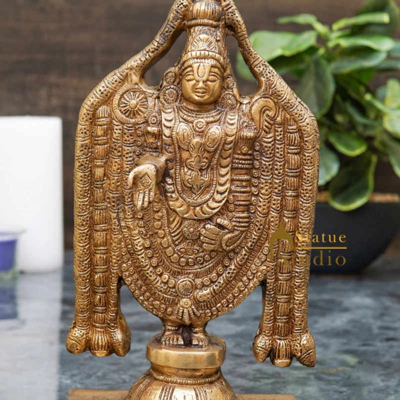 Brass Tirupathi Balaji Venkateshvara Idol Home Pooja Temple Décor Statue 10"